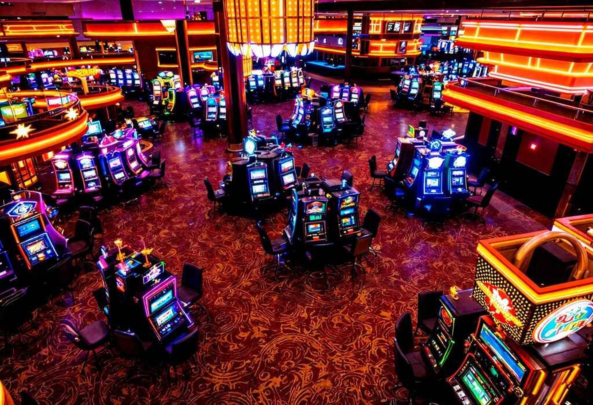 Sala principal de un gran casino donde se encuentran las máquinas tragaperras